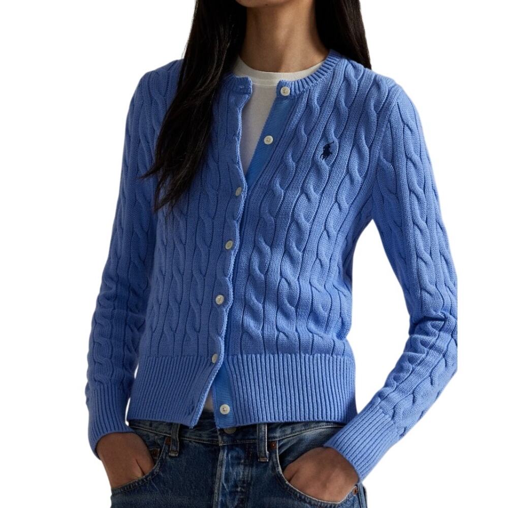 Polo Ralph Lauren Women Cable-Knit Cotton Crewneck Classic Cardigan Size XS - Picture 2 of 7